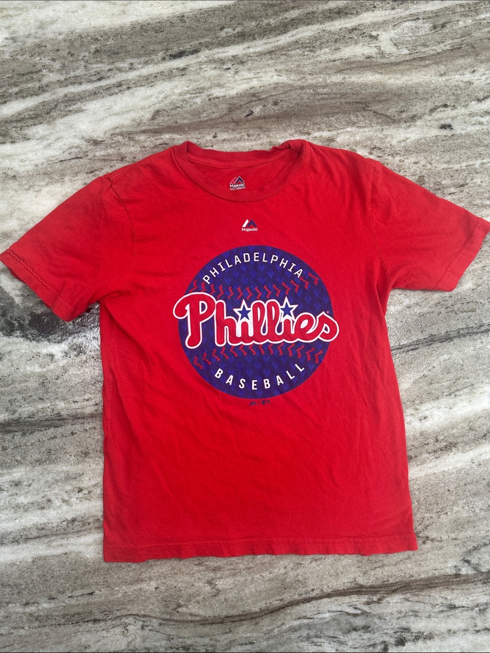 Philadelphia Phillies Baseball Logo Majestic Youth Tee Shirt Red Sz XL 16-18